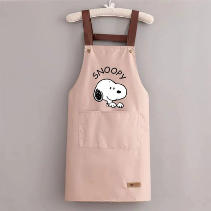 Snoopys Kitchen Apron Waterproof Ladies Men Home Apron Wipeable Oil Resistant Baking Barbecue Restaurant Cafe Aprons Kawaii Gift