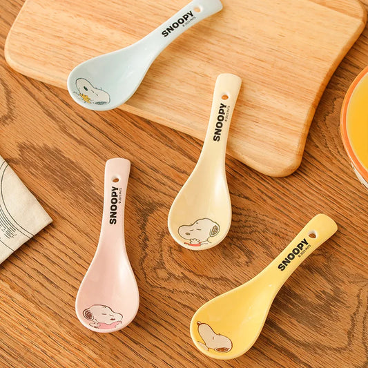Snoopy Spoon Cartoon Ceramics Spoon Cute Child Snoopy Tableware Spoon Gift Girl Drink Porridge Spoon Hanging Hole Wholesale