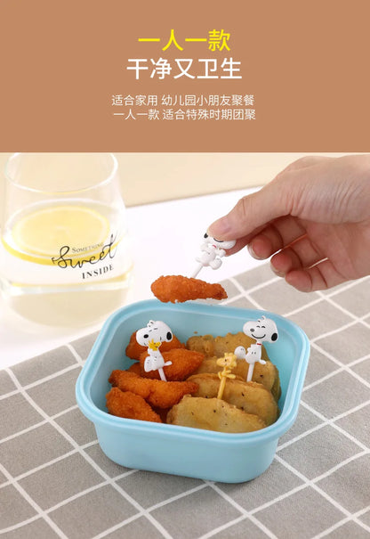 8pcs Snoopys Fruit Fork Mini Cartoon Woodstock Children Snack Dessert Food Pick Toothpick Creative Picnic Bento Party Decor Gift