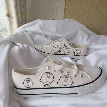 White and Black Casual Snoopy Shoes