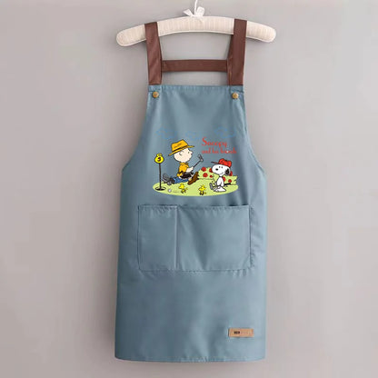 Snoopys Kitchen Apron Waterproof Ladies Men Home Apron Wipeable Oil Resistant Baking Barbecue Restaurant Cafe Aprons Kawaii Gift