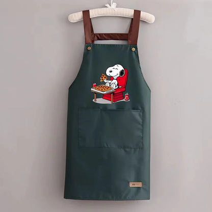 Snoopys Kitchen Apron Waterproof Ladies Men Home Apron Wipeable Oil Resistant Baking Barbecue Restaurant Cafe Aprons Kawaii Gift