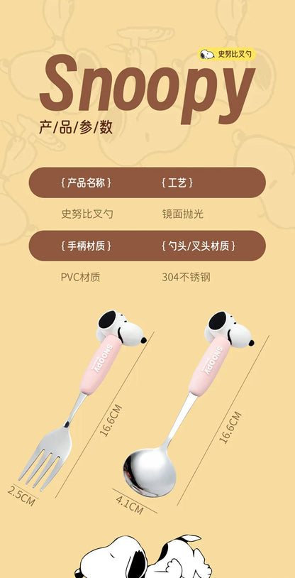 Anime Snoopy Spoon Fork Child Cartoon Snoopy Doll Fruit Fork Spoon Suit Girl Tableware Stainless Steel Student Spoon Fork