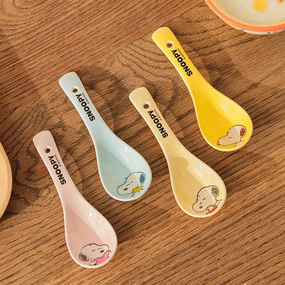 Snoopy Spoon Cartoon Ceramics Spoon Cute Child Snoopy Tableware Spoon Gift Girl Drink Porridge Spoon Hanging Hole Wholesale