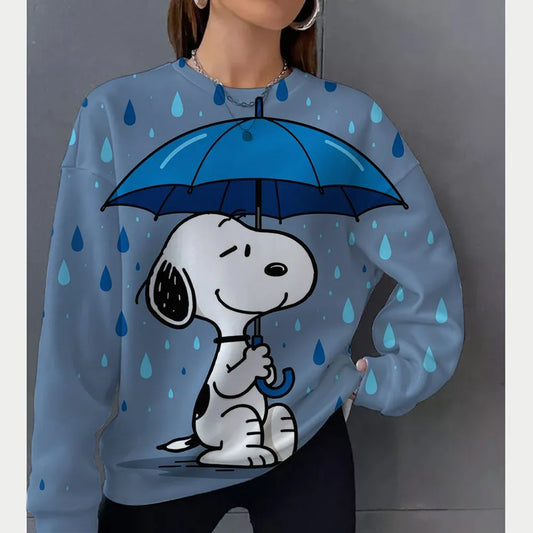 2026 autumn and winter new Snoopy round neck loose sportswear women's casual long sleeved pullover hooded top