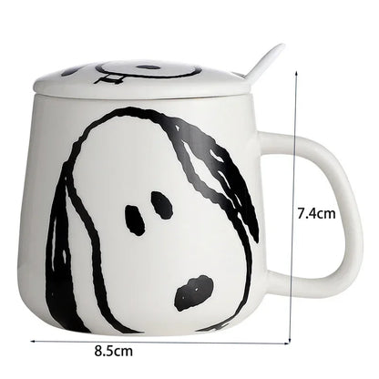 Black and White Snoopy Ceramic Mug With Cover Spoon