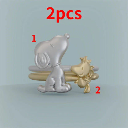 2 Pcs Snoopy Rings Alloy Adjustable Jewelry Snoopy Ring