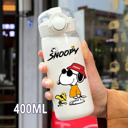 Snoopy Straw Bottles 600ml/400ML Transparent Plastic Anti Drop Water Bottle Children Students Charlie Browns Outdoor Capacity