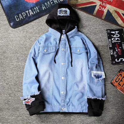 Denim Hooded Jacket Drawstring Retro Jean Snoopy Hoodie