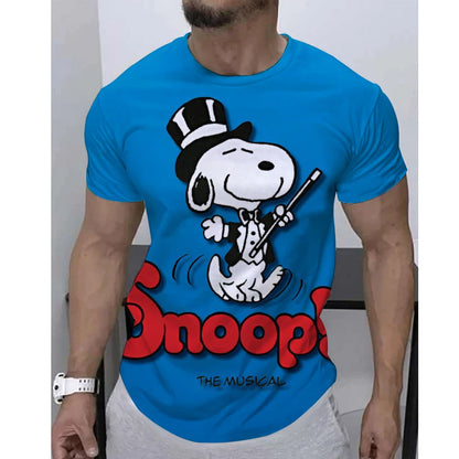 Mens Summer Printed Casual Tee Round Neck Snoopy Shirt