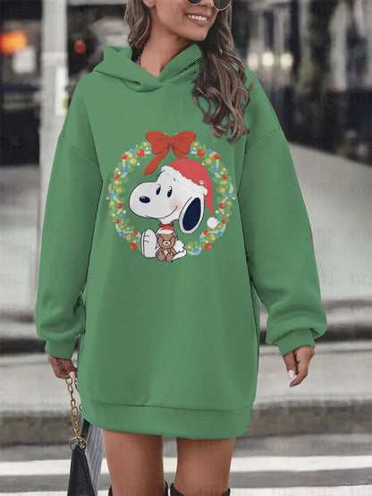 Christmas Print Hooded Black Sweatshirt  Snoopy Hoodie