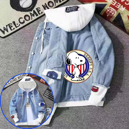 Denim Hooded Jacket Drawstring Retro Jean Snoopy Hoodie