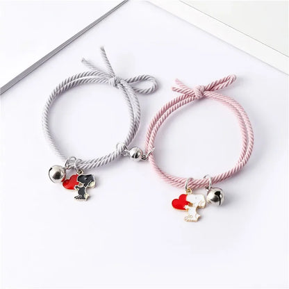 1Pair Snoopy Bracelet Couple Charm Adjustable Braided Magnetic Attraction Bracelet Cute Cartoon Friend Braid Rope Jewelry Gifts
