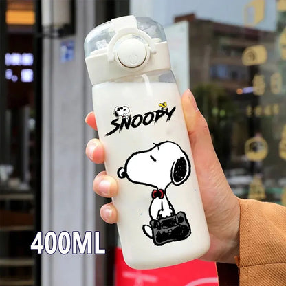 Snoopy Straw Bottles 600ml/400ML Transparent Plastic Anti Drop Water Bottle Children Students Charlie Browns Outdoor Capacity