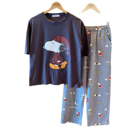 Pajama Set Short Sleeve Pants Loose Fit Snoopy Shirt