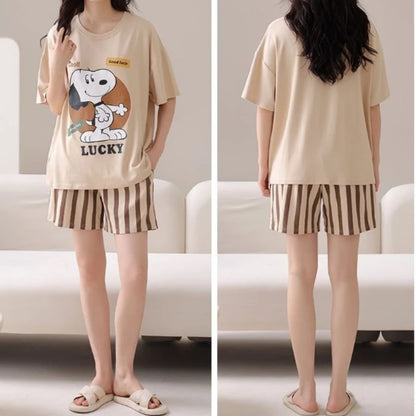 Two Piece Summer Pajamas Set For Couples Snoopy Pyjama