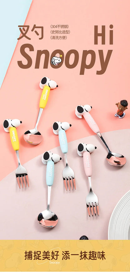 Anime Snoopy Spoon Fork Child Cartoon Snoopy Doll Fruit Fork Spoon Suit Girl Tableware Stainless Steel Student Spoon Fork