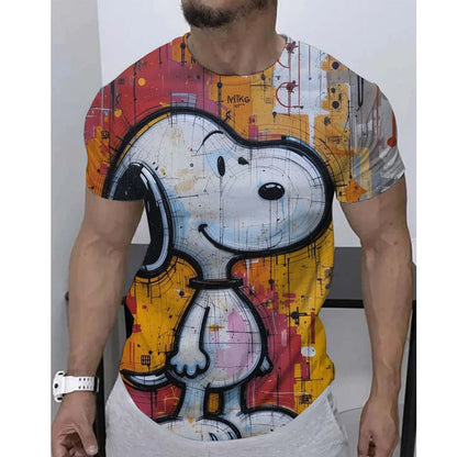 Mens Summer Printed Casual Tee Round Neck Snoopy Shirt