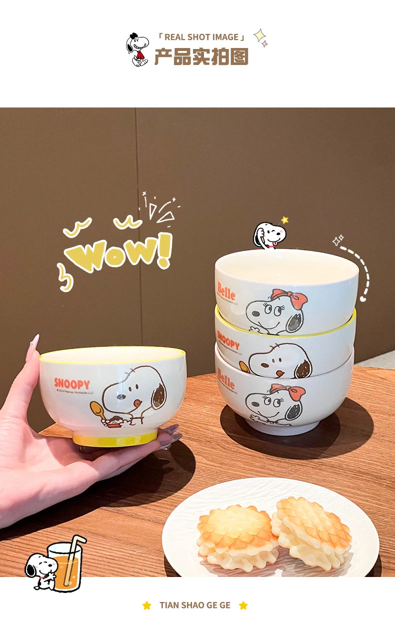 4Pcs Kawaii Snoopy Co-branded Cartoon Home Rice Bowl High Temperature Resistance Ceramic Tableware Set Gift Box Birthday Gift