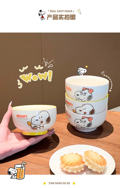 4Pcs Kawaii Snoopy Co-branded Cartoon Home Rice Bowl High Temperature Resistance Ceramic Tableware Set Gift Box Birthday Gift
