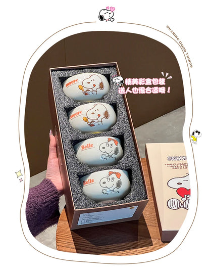 4Pcs Kawaii Snoopy Co-branded Cartoon Home Rice Bowl High Temperature Resistance Ceramic Tableware Set Gift Box Birthday Gift
