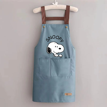 Snoopys Kitchen Apron Waterproof Ladies Men Home Apron Wipeable Oil Resistant Baking Barbecue Restaurant Cafe Aprons Kawaii Gift