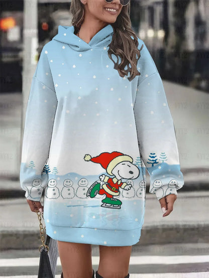 Christmas Print Hooded Black Sweatshirt  Snoopy Hoodie