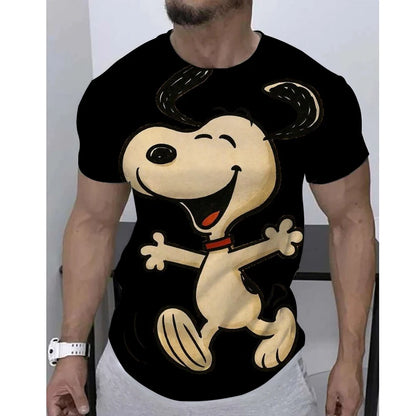 Mens Summer Printed Casual Tee Round Neck Snoopy Shirt